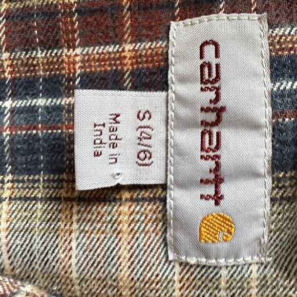 Carhartt Woman's Plaid Flannel Shirt Button Front Long Sleeve SMALL Brown Blue - Picture 7 of 9